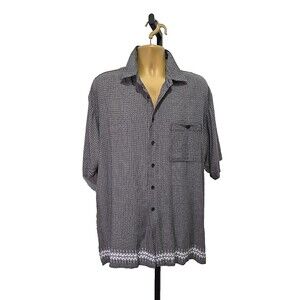 Crossings Button Shirt Mens L Black White Geometric Casual Pocket Travel Cruise